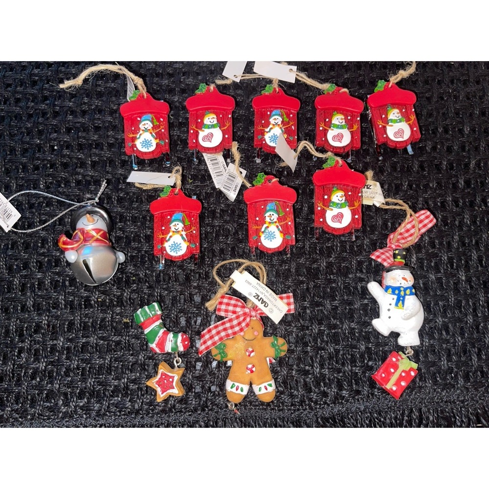 GANZ Blank‎ Personalized Snowman Sled Christmas Ornaments Bundle 12 Total